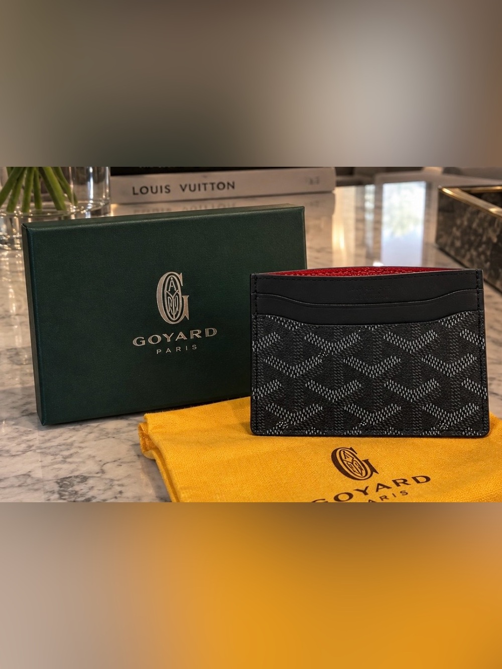Goyard Black Card & Key Card Holder with Red Interior Accent